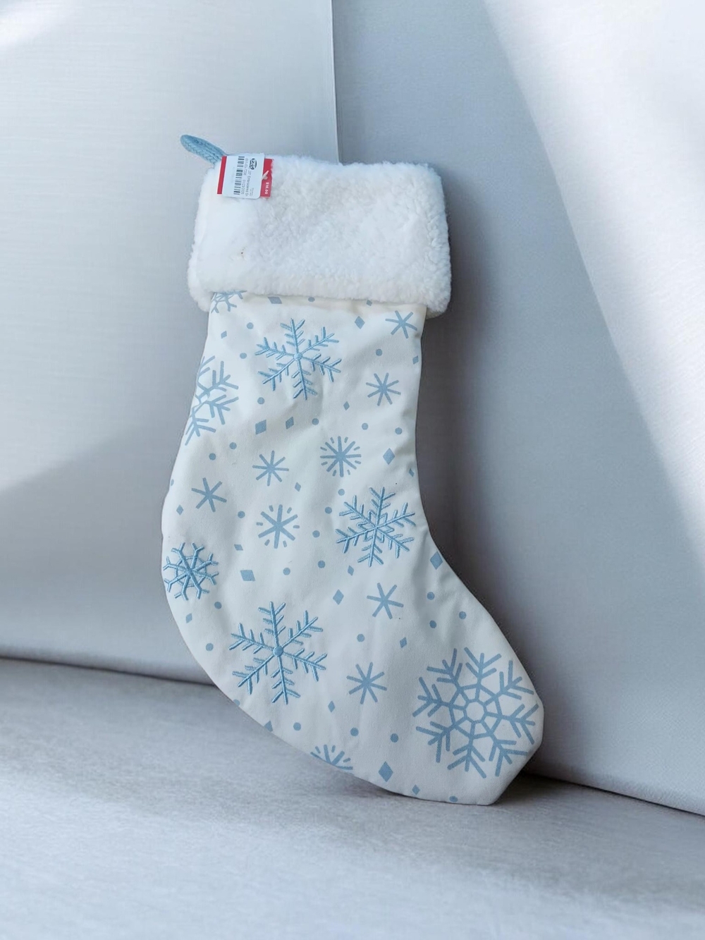 Dollie & Me White Stocking with Light Blue Snowflakes